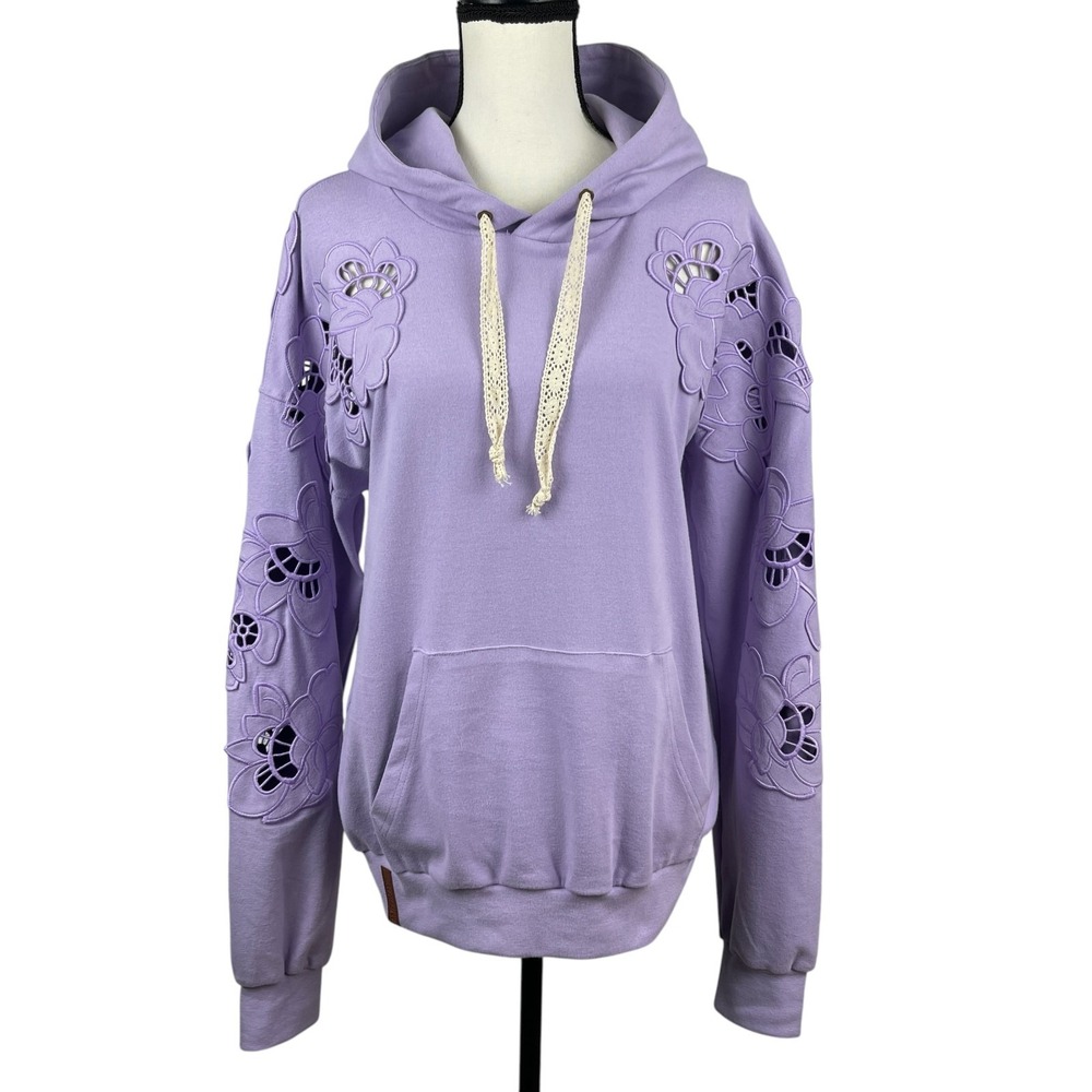 Ampersand Avenue Women's Hoodie Medium University Love Story Purple Lace Cutout